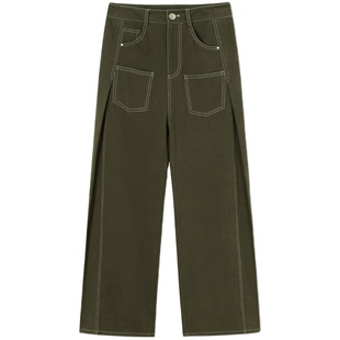 WhyBerry 23AW“堆叠廓形”撞色甜酷休闲裤插袋纯棉宽松阔腿裤子