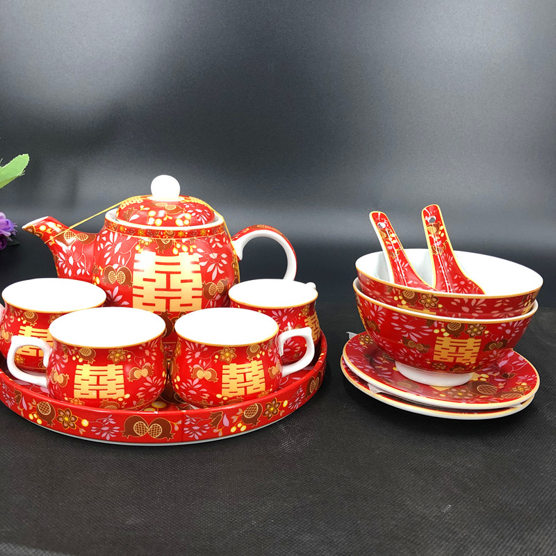 结婚婚庆用品港式新人敬茶杯套喜碗传统习俗新娘嫁妆陶瓷茶具套i.