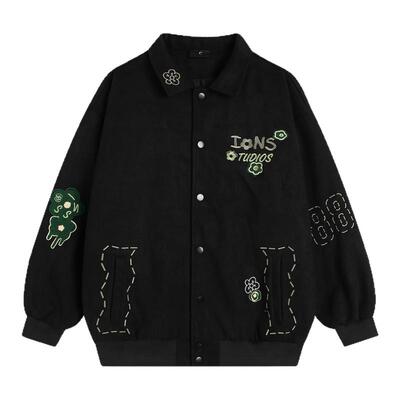 NOPASS花卉刺绣麂皮绒棒球服