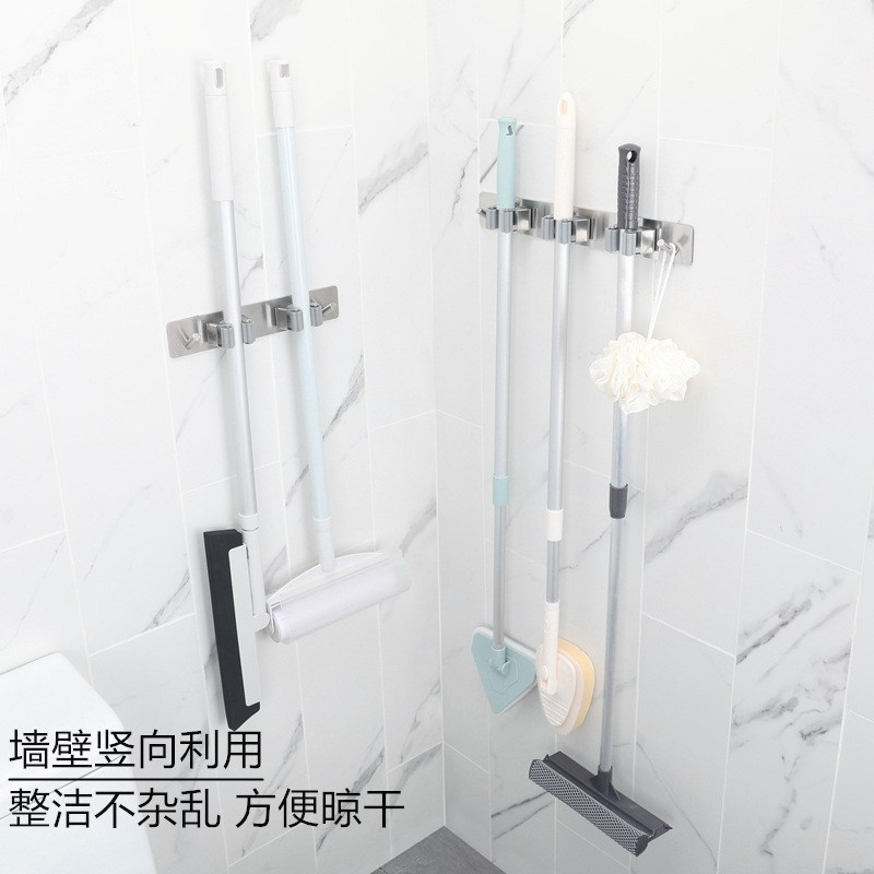 免打孔304不锈钢拖把架架架扫把拖把夹三头二收纳拖把扫把多头头
