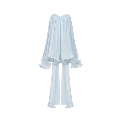 网纱雪纺抹胸露背拖尾飘带短裙