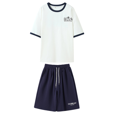 夏季大童女学生圆领T恤短袖套装