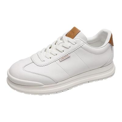 CROWN/皇冠真皮小黑鞋男款阿甘鞋厚底板鞋秋冬面包鞋商务休闲鞋男