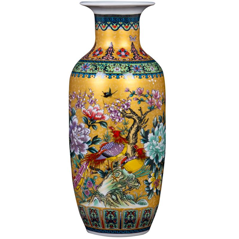 景德镇陶瓷中式珐琅彩花瓶装饰品摆件插花瓶一对客厅新中式大号