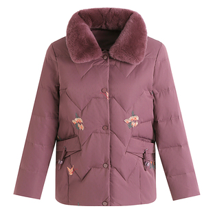 鸭鸭老年妈妈装羽绒服女短款中老年奶奶冬装加厚白鸭绒小个子外套