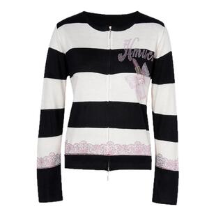 TCH黑白键盘色艺术风高雅气质条纹长袖针织开衫女新款T75C43E5011