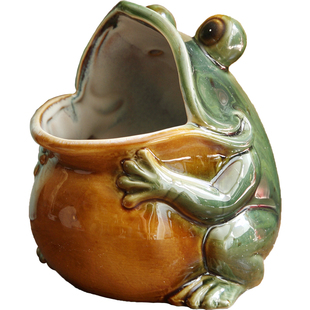 创意大嘴青蛙门厅招财储蓄罐水培花盆笔筒杂物收纳客厅装饰摆件