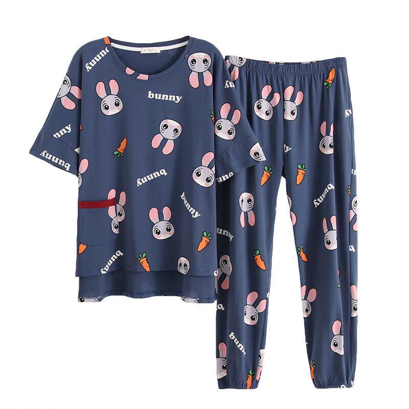 加大码纯棉兔子睡衣宽松家居服女