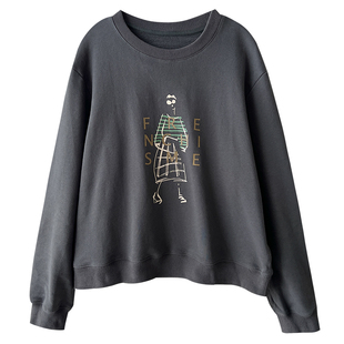 韩版休闲宽松ins风圆领上衣女早秋新品趣味字母印花百搭卫衣外套