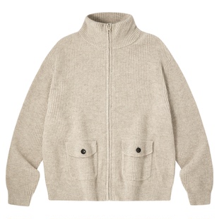 PSO Brand男装女装羊绒羊毛混纺LP老钱风拉链开衫毛衣宽松针织衫