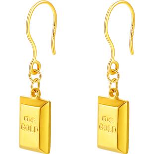 赛菲尔黄金耳饰女足金999.9暴富小金砖耳吊几何简约方块耳环送礼