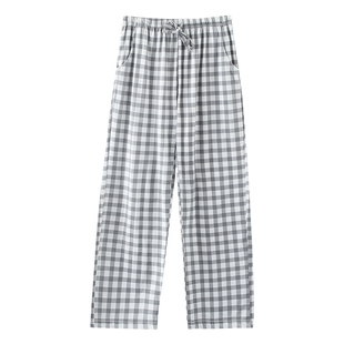 新疆棉睡裤女纯棉长裤夏季薄款系带日系格子可外穿休闲家居裤春秋