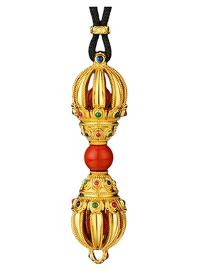 大昭寺藏式金刚杵南红吊坠降魔杵项链挂件护身符铜镀金饰品