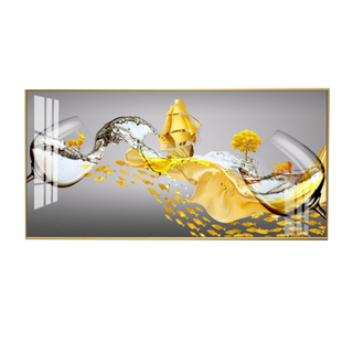 餐厅装饰画招财轻奢饭厅壁画现代简约单幅横版酒杯挂画客厅晶瓷画