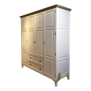 美式乡村纯实木衣柜4门推拉门滑移门衣厨简约白色田园四门大衣柜