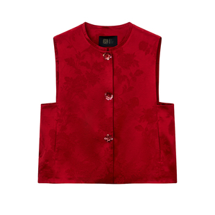 如意连云【以瑾】春款对襟缎面提花马甲背心女新中式国风坎肩上衣