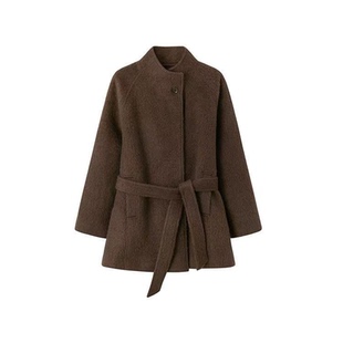 立领驼色双面羊绒大衣女2025冬季新短款高级感羊毛复古风毛呢外套