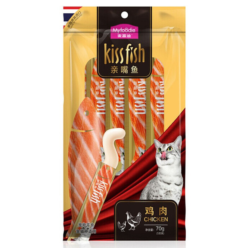 麦富迪亲嘴鱼猫条100支整箱三文鱼宠物零食营养湿粮成猫幼猫通用