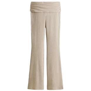 HM女装裤子冬季腰部翻折设计罗纹针织保暖打底裤1314269