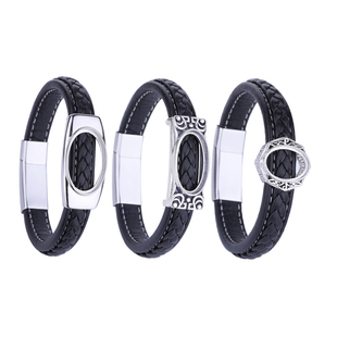 S925银手链空托DIY配件皮绳手链托镶嵌蜜蜡空托14*25 13*18 18*26