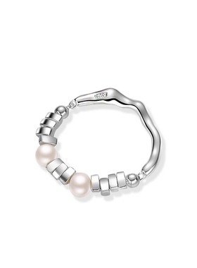 925纯银珍珠戒指开口戒指ins风