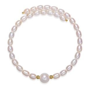 京润珍珠萱意S925银淡水珍珠手镯4-9mm白色可调节手链节日礼物女D