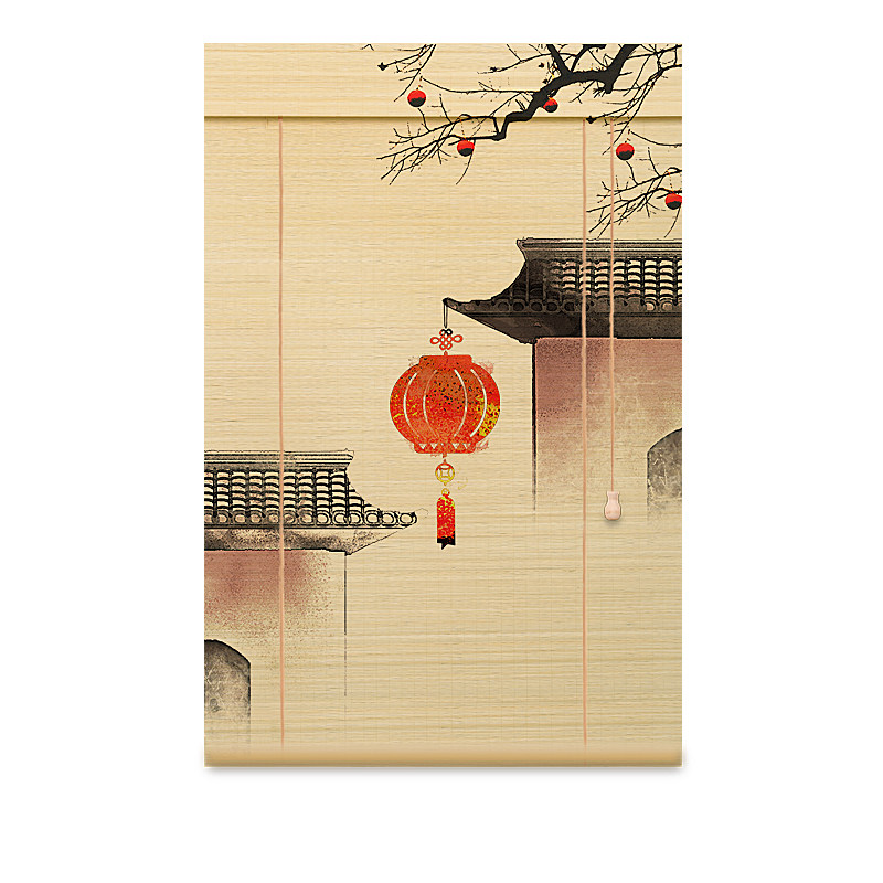 中式竹帘卷帘禅意茶室书房遮光帘