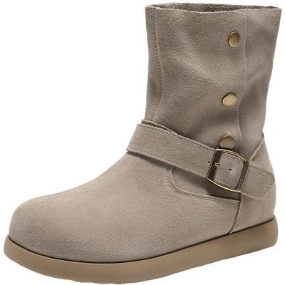 百丽复古绒面厚底勃肯靴女冬季新款美拉德西部短靴子B2911DD5