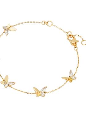 欧美KS简约新款gardenia flower slider闪亮水晶蝴蝶可以调节手链