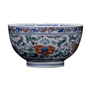 钟家窑主人杯单杯景德镇柴窑青花斗彩缠枝花纹功夫茶杯高档个人杯