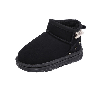 儿童休闲风纯色加绒加厚保暖雪地靴2025秋冬季韩系防滑百搭皮靴