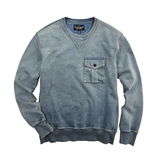 西里布蜡染牛仔蓝色全棉圆领套头卫衣男士拔染做旧咔叽复古非rrl