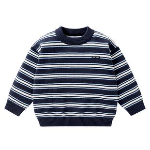 右欧男童女童条纹毛衣时髦洋气春秋季新款童装儿童圆领套头针织衫