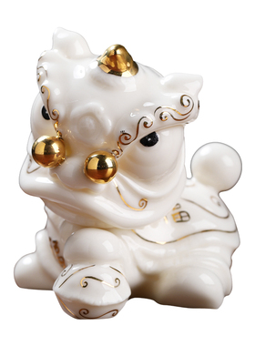 东方泥土陶瓷舞狮子摆件