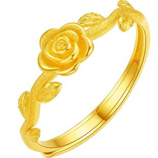 周六福5G黄金活口戒指女计价足金告白玫瑰手饰安妮的花园系列礼物