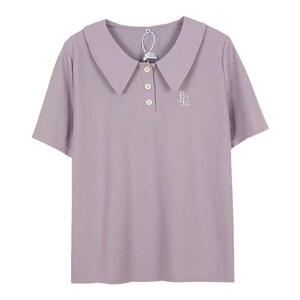 夏季新品大码女装200斤胖mm甜美减龄刺绣polo衫休闲上衣半袖T恤