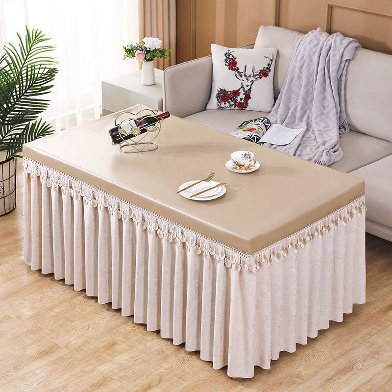 茶几防水防油桌桌布罩烤火桌罩长方形防尘皮罩垂纱电炉罩取暖桌罩
