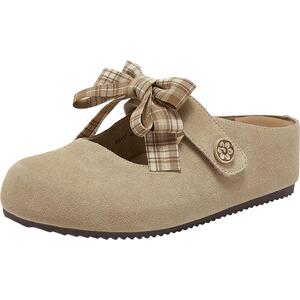 百思图26夏新款勃肯鞋凉拖休闲蝴蝶结包头外穿女半拖鞋BS137BH6