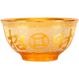 陶瓷沙金小号供杯供佛碗八供碗金饭碗斋饭碗餐具摆件工艺斋碗贡碗