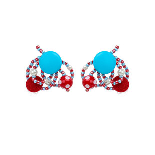 蒜了耳饰原创夸张耳环串珠红蓝耳钉高级感复古设计感无耳洞耳夹女