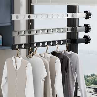 阳台伸出窗外卡在窗户上的晾衣架伸缩挂衣服杆卡扣式窗台固定神器