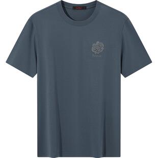 【非遗苗绣蝴蝶妈妈系列】柒牌短袖T恤男夏季新款冰藻泥圆领上衣