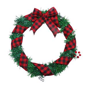 ribbon仿麻圣诞织带 黑白红绿格子辅料丝带6米 铁丝格子带装饰