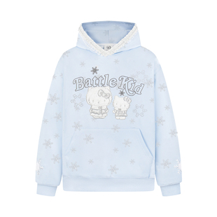 文文不乖原创美式春季卡通风雪花KT猫连帽卫衣女宽松长袖上衣