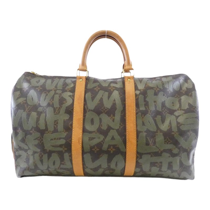 中古LV路易威登男包B级9新Graffiti Keepall50旅行袋老花手提包