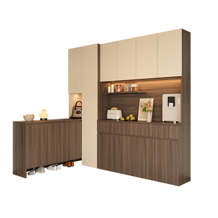 轻奢复古鞋柜餐边柜一体L型中古风靠墙储物柜转角玄关隔断柜定制