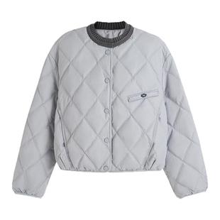 SeRinaBlue2025年针织小圆领灰色格子短款羽绒服女款冬季新款外套