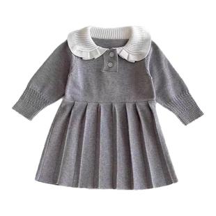 拉果拉秋装女童针织连衣裙韩系秋冬款学院风毛衣裙宝宝洋气百褶裙