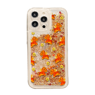 金币小马适用苹果17ProMax手机壳iPhone16Pro流沙壳15Plus新年款14橙色13潮流爆款12软壳11防摔air马年限定套