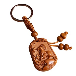 天然纯桃木实木钥匙扣吊坠十二生肖圆环男女个性木雕创意汽车挂件